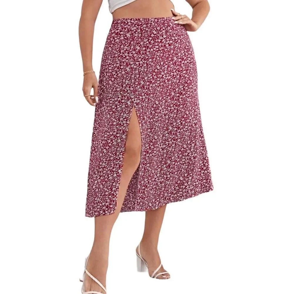 SHEIN Vacay animal print cheetah  Print Split Thigh Skirt
